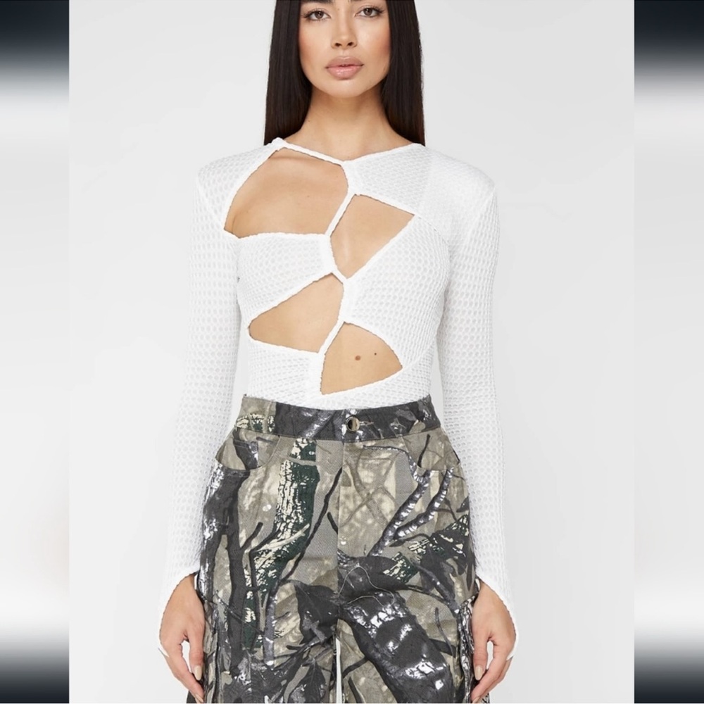 MDV | White Textured Cut-Out Bodysuit